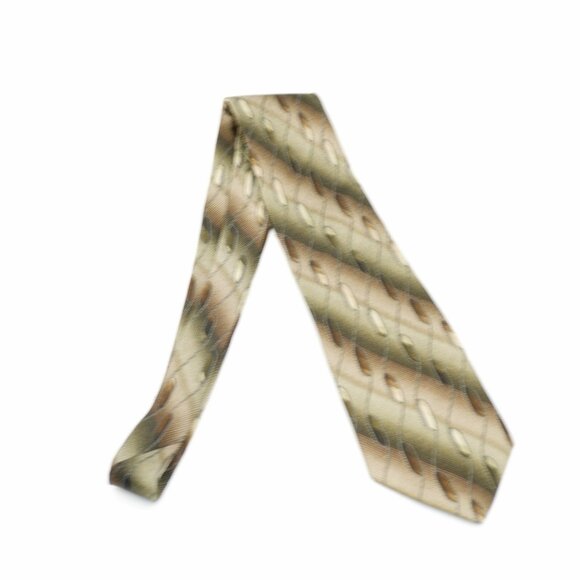 Screenplay By Martin‎ Wong Geometric Print Green Brown Wide Silk Tie - Picture 7 of 7